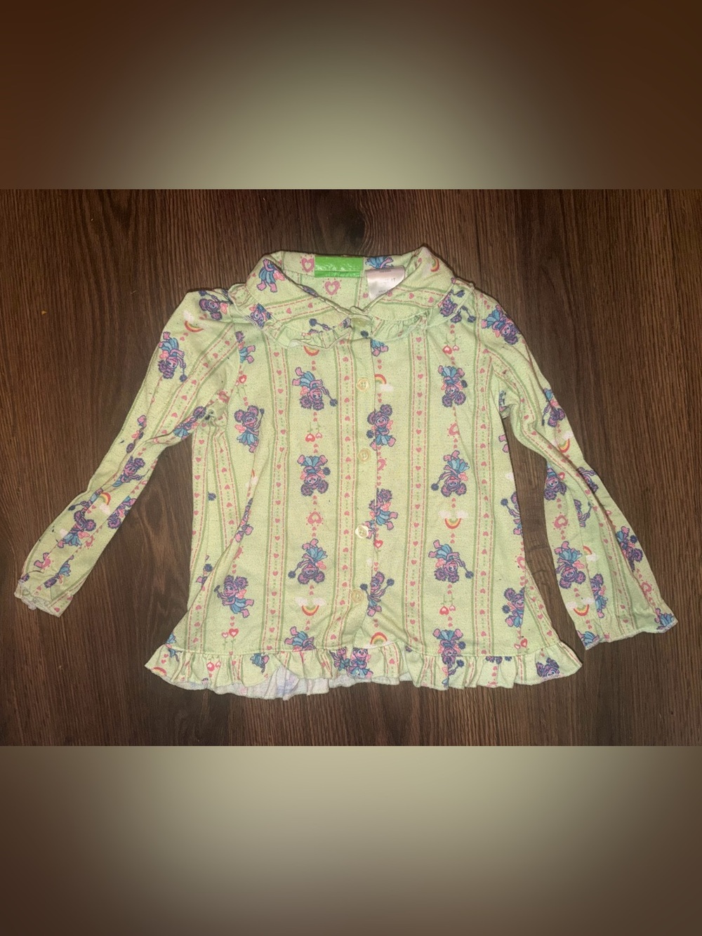 Sesame Street Long Sleeve Pajama Top in Light Green with Purple Accents